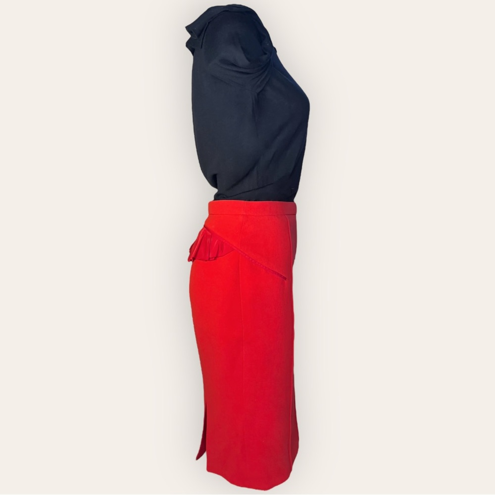 Louis Vuitton Red Pencil Knee Length Skirt w/ Flounce in Back Size 38 AUTHENTIC